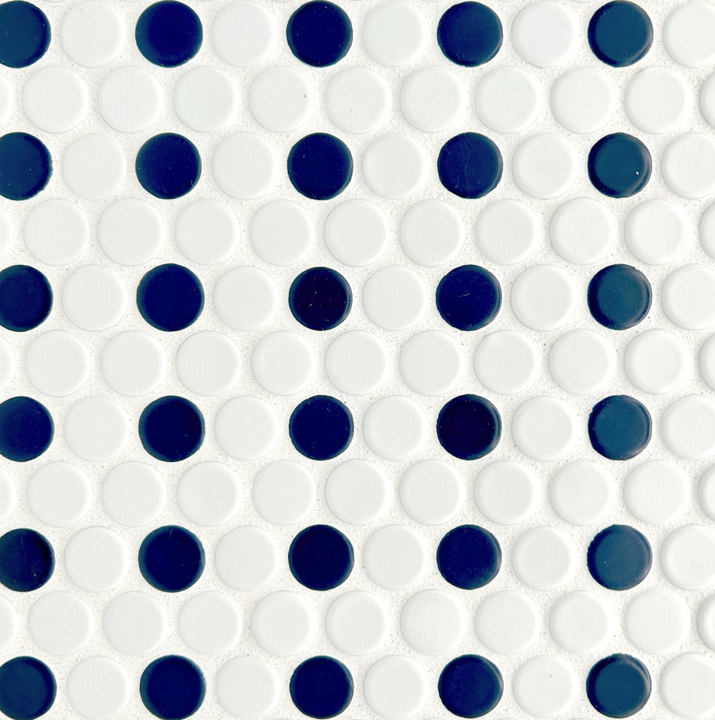Vintage Mosaic Tile | 3/4" Penny Round White + Navy