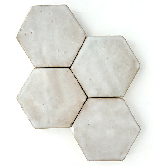 Hexagon Zellige tile in a cool creamy white glaze.