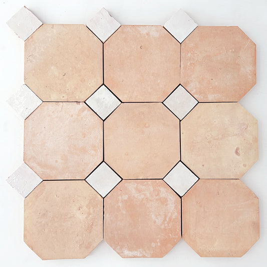4" Octagon and Dot Zellige Tile | Sahara Sand + Casablanca Tusk
