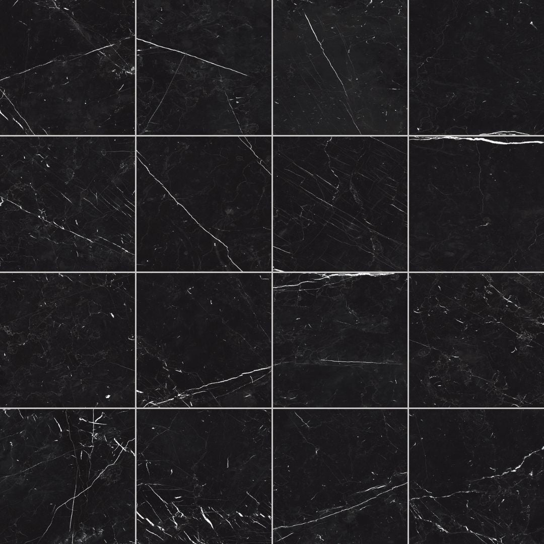 12x12 Opulence Porcelain Tile | Nero Marquina Matte